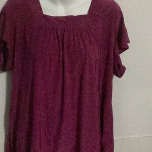 Susan Lawrence Square Neck Short Sleeve Top - Wine Size 1X